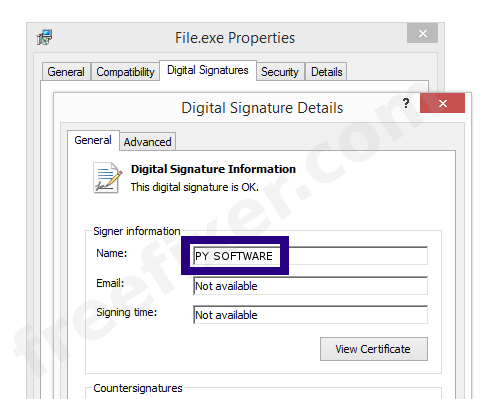Screenshot of the PY SOFTWARE certificate